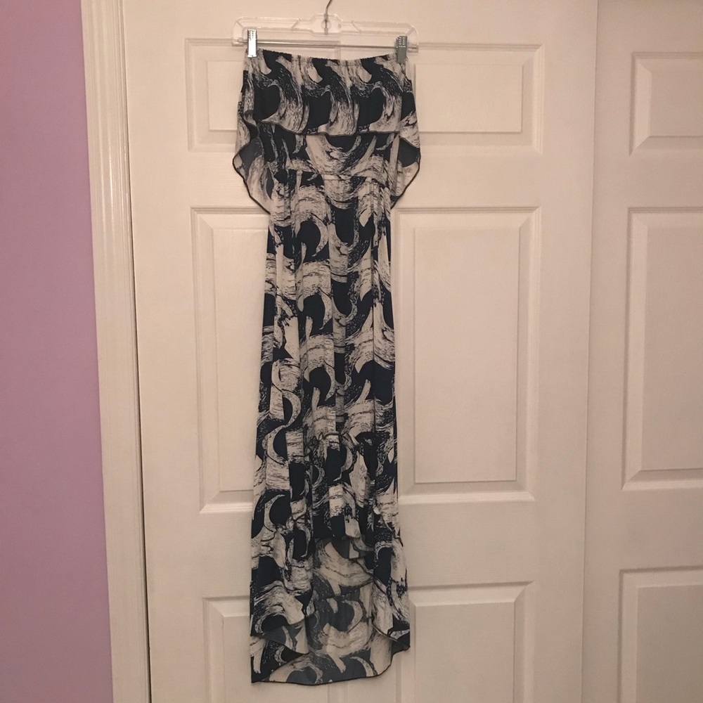 blue and white maxi dress